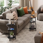 Round Side Table with Power Outlet & USB Ports, 3-Tier End Table with Storage - Image 6