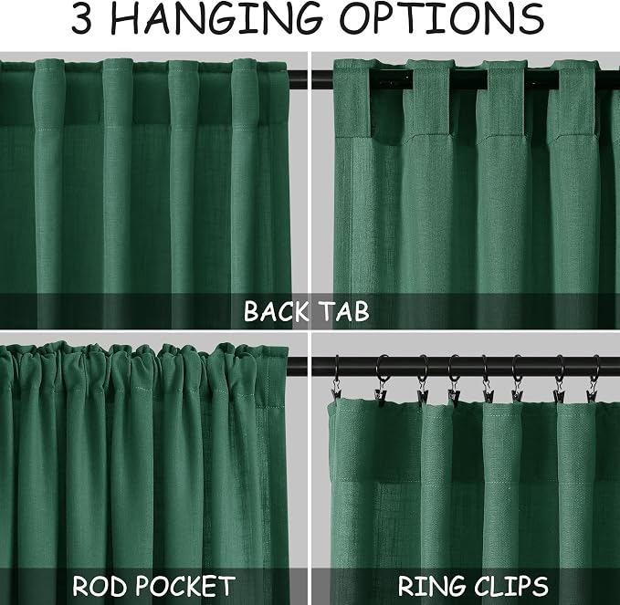 Dark Green Linen Curtains 72 Inch Length - Image 2