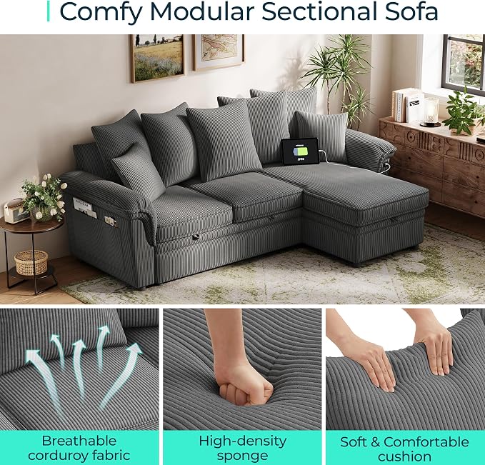 LINSY HOME 90.5'' Sectional Sleeper Sofa - Image 6