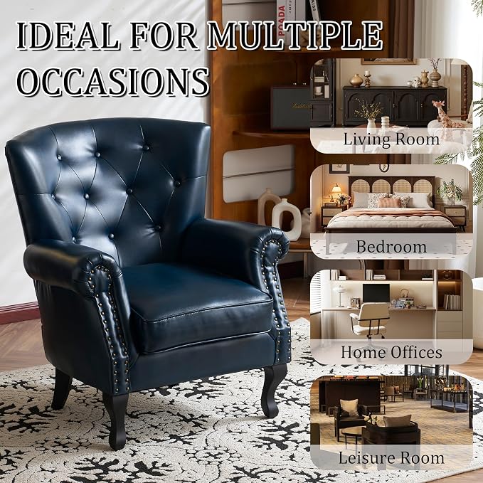 Modern Accent Chair, Mid-Century Faux Leather Armchair - Image 9