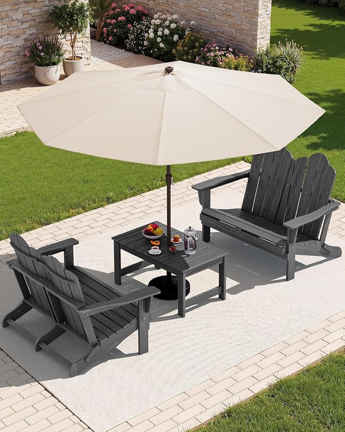 SERWALL Adirondack Bench, HDPE All-Weather Adirondack Loveseat, Outdoor - Image 9