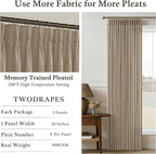 Camel Tan Linen Pleated Semi Sheer Privacy Back Tab Curtains 102 Inch Long | - Image 5