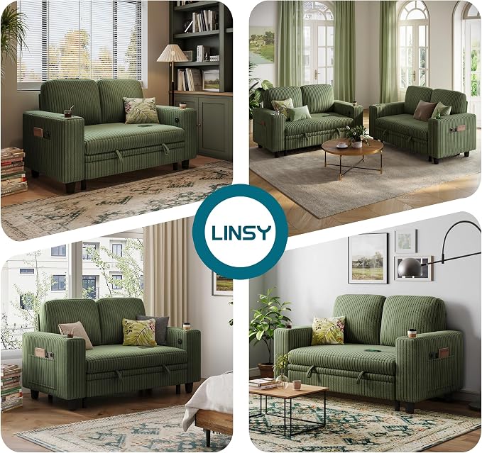LINSY HOME Loveseat Sofa with Pull Out Couch Chaise: 2-in-1 Convertible 2 - Image 8