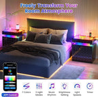 Night Stand with Charging Station and Smart RGB Lights, LED Nightstand with - Image 5