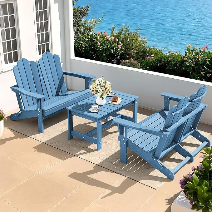 SERWALL Folding Adirondack Bench, HDPE All-Weather Adirondack Loveseat Set of 2 - Image 9