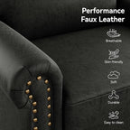 Nailhead Trim Accent Chairs Set of 2, Faux Leahter Mid Century Modern Living - Image 5