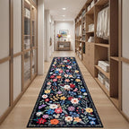PLHXFR 2.6x10 Washable Runner Rug：Floral Indoor Kitchen Soft Carpet Black | - Image 5
