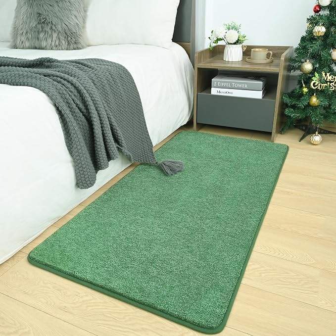 Small Area Rugs for Bedroom, 2×4 Non Slip Runner Rug, Matte Green | Washable by AROGANAREARUG