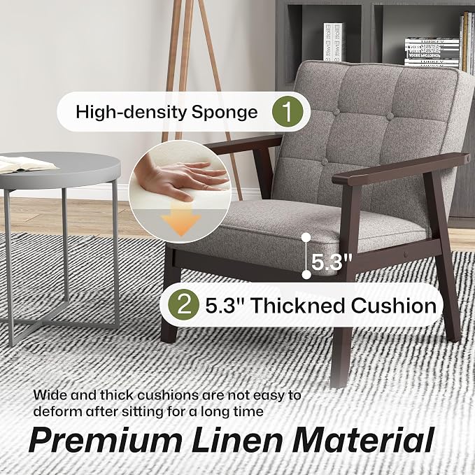Modern Accent Chair with Arm Rest Set of 2, Upholstered Linen Fabric Leisure - Image 6