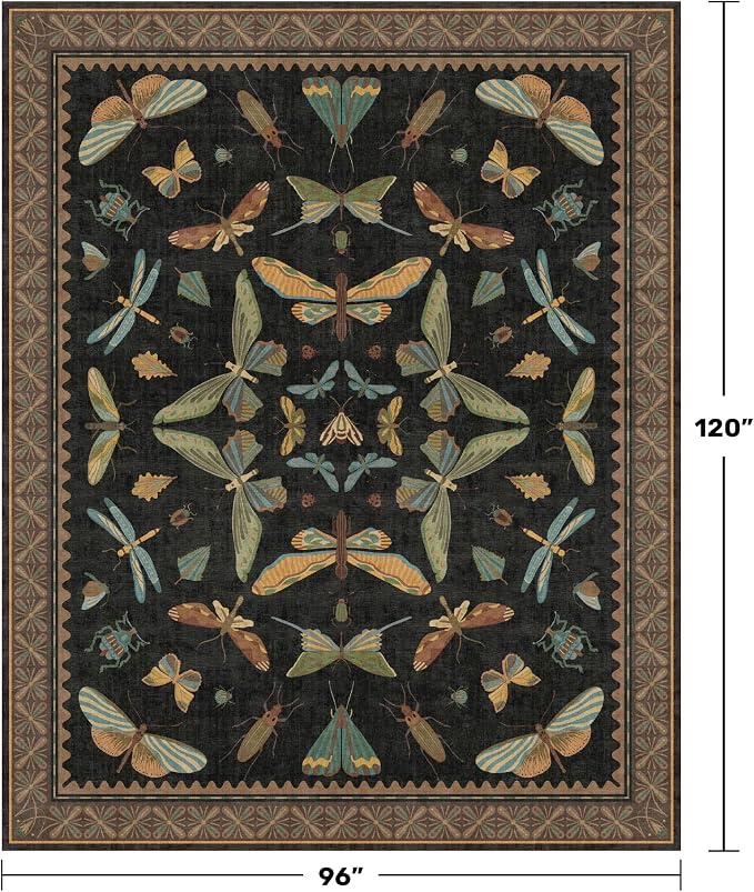 Black Washable Insect Area Rugs 8x10 - Image 2