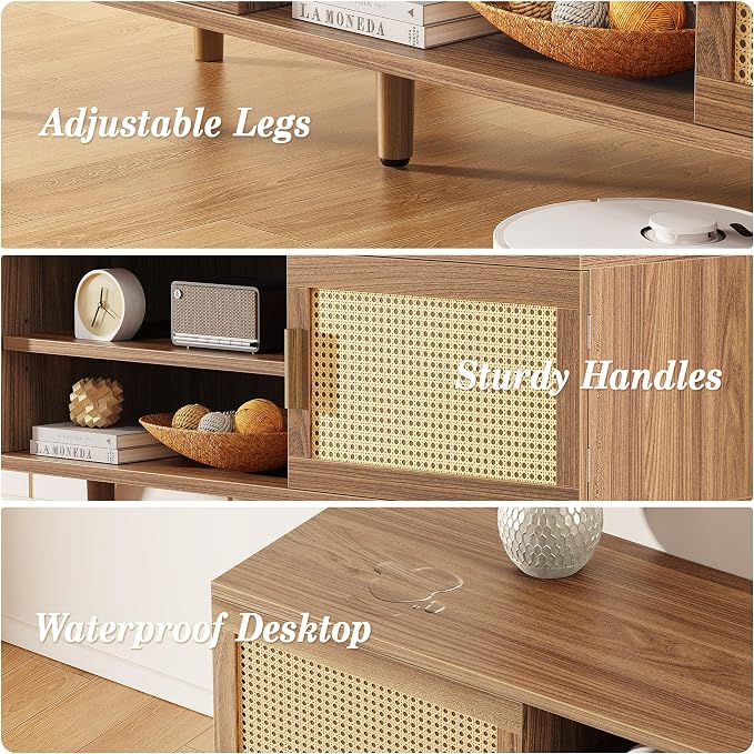 SUPERJARE Boho TV Stand for 65 Inch TV, Entertainment Center - Image 9