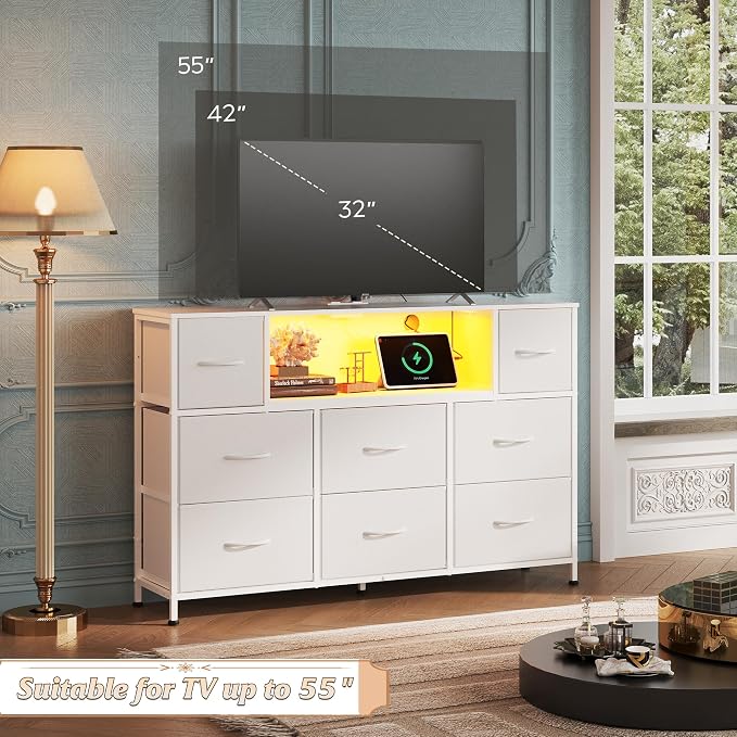 WLIVE White Dresser TV Stand for 45, 55 inch TV, Entertainment Center - Image 3