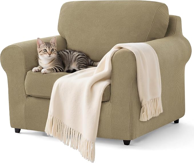 SUBRTEX 3 Pieces Stretch Sofa Slipcover Sets Couch Cover Sets Backrest Cushion by Subrtex