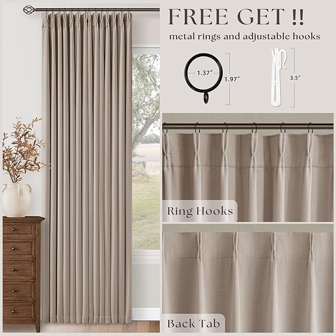 70 Inch Wide Blackout Pinch Pleat Curtains 108 Inches Long Burlywood Birch | - Image 5