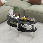 Tangkula Glass Coffee Table, 2-Tier Modern Oval Smooth Glass Tea Table End Table - Image 4