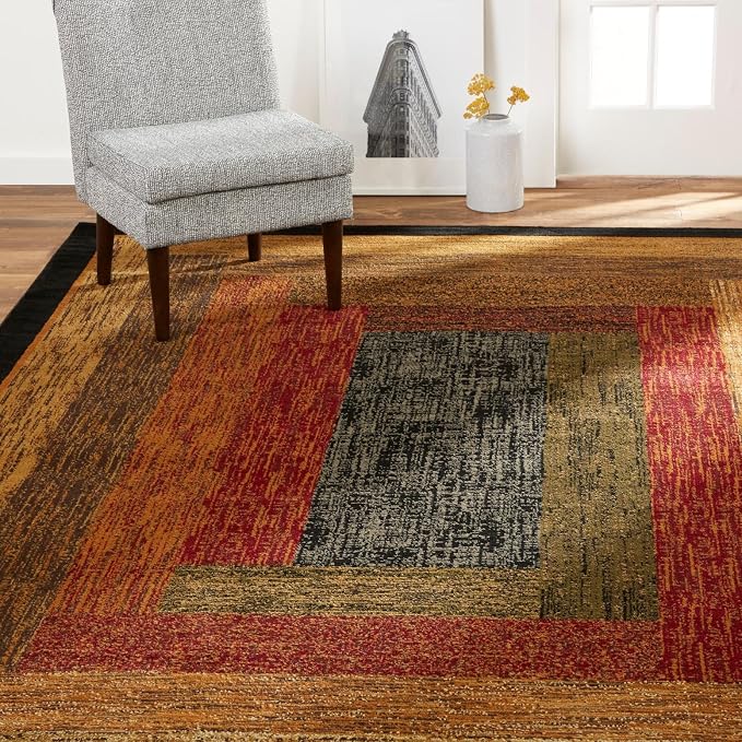 Home Dynamix Vega Modern Area Rug, Geometric Black/Brown/Red 5'2"X7'2" - Image 2