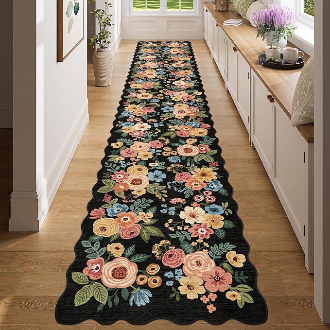 DUKINO 2.6x14 Runner Rug, Floral Washable Rug - Image 3