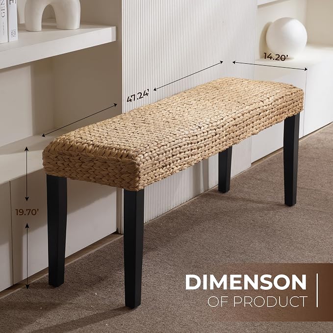Entryway Bench with Solid Wood Acacia, Water Hyacinth Indoor Bench Seat - Image 2