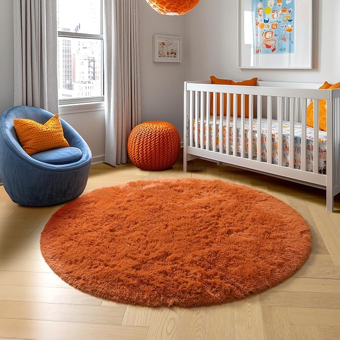 Amdrebio Burnt Orange Large Round Circle Rug 8Ft - Image 7