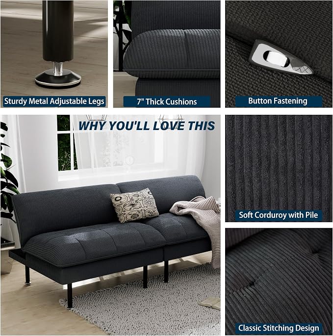 Ribilake 3 Sets 70" Futon Sofa Bed, 4 in 1 Multi-Function Couch Sleeper - Image 6