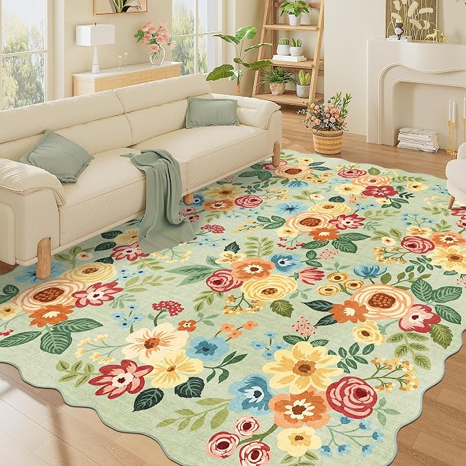 DUKINO 8x10 Area Rug for Living Room, Floral Washable Rug Non Slip, Low Pile - Image 8