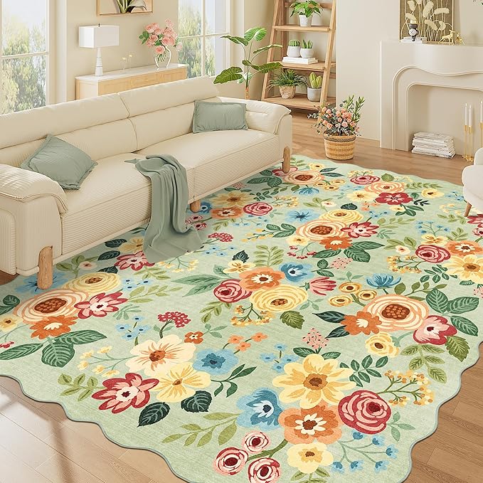 DUKINO 8x10 Area Rug for Living Room, Floral Washable Rug Non Slip, Low Pile by DUKINO