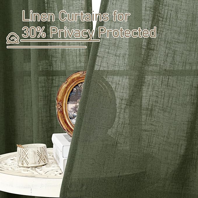 Semi Sheer Short Linen Window Curtains 36 Inch Length 2 Panels | Light - Image 5