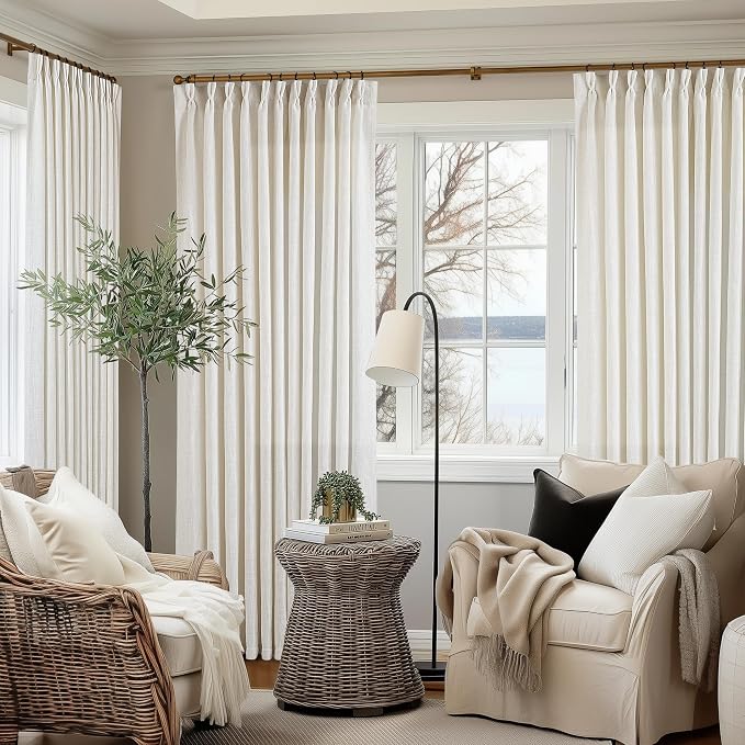 Natural Pinch Pleated Linen Curtain Panels 96 Inches Long 70 Wide | Extra Wide - Image 6