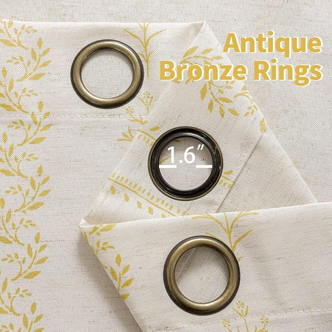 BGment Mustard Yellow Vintage Floral Linen Curtains - Image 7