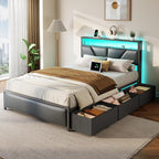 OURPIC Full Size Bed Frame, 2-Tier Storage Headboard & 6 Fabric Drawers - Image 8