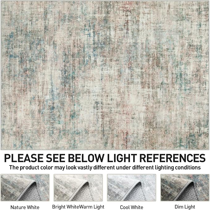4x6 Area Rugs for Living Room: Washable Abstract Multi Color Badroom Carpet | - Image 7