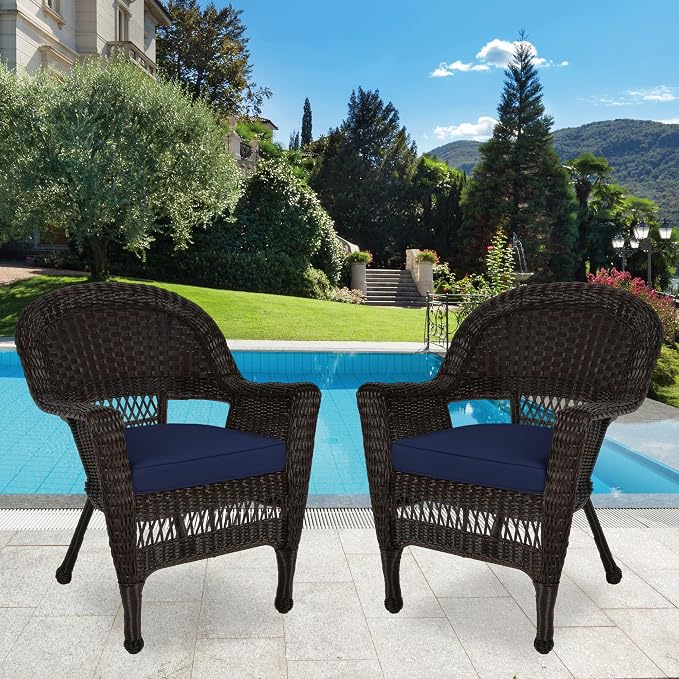 Jeco Wicker Chair with Blue Cushion - Image 8