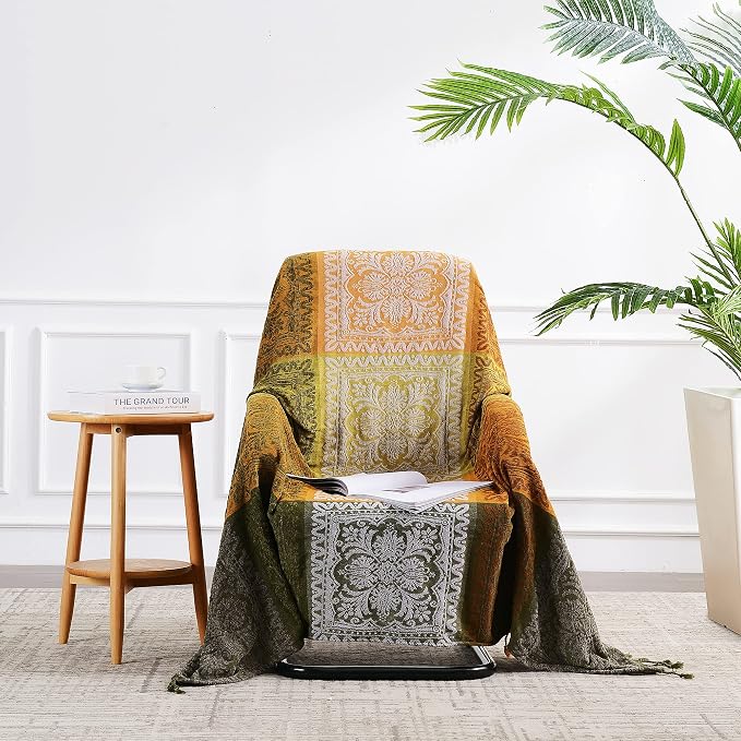 Boho Couch Cover, Bohemian Throw Blanket Tassels Hippie Decor Covers Sofa Chair - Image 3