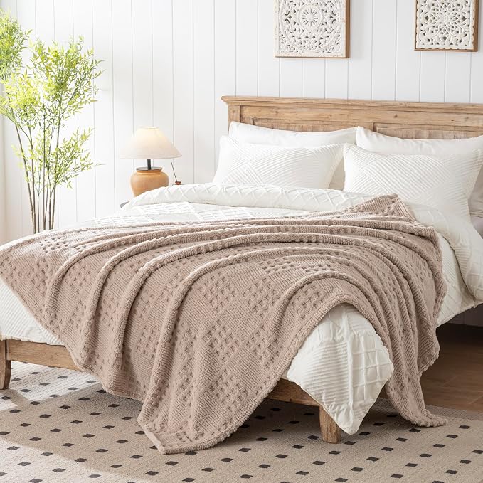 90x90 Inch Brown Waffle Queen Blanket - Image 2