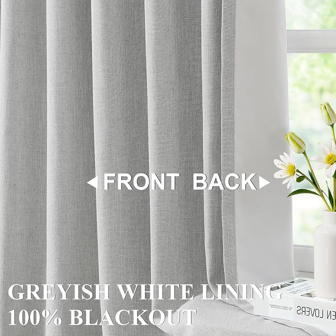 Vision Home Light Gray Pinch Pleated Full Blackout Curtains Linen Blended 60" - Image 3