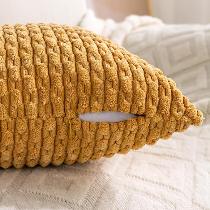 Set of 4 Mustard Yellow Decorative Throw Pillow Covers 12x20 Inch Corduroy - Image 4