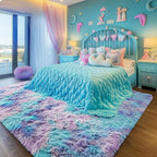 Furry Pastel Rug for Girls Bedroom, Soft Adorable Rainbow Purple Tent Rugs | - Image 4
