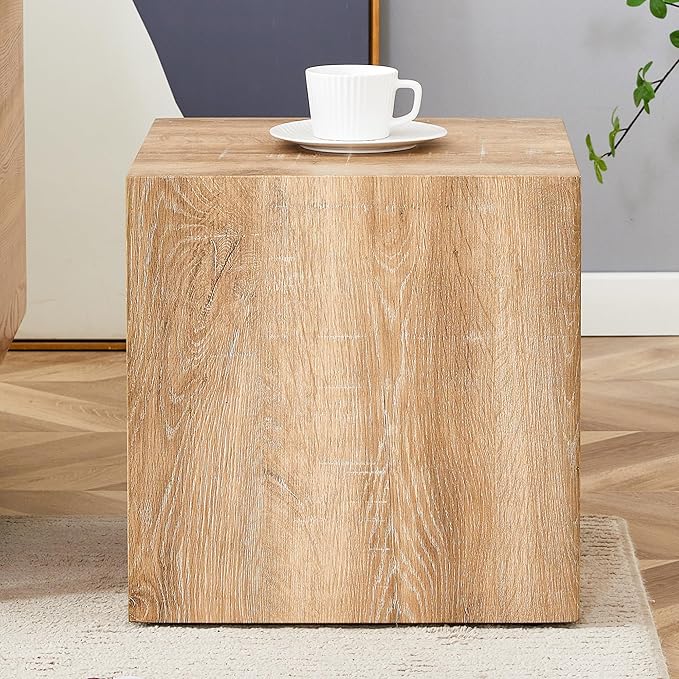 16'' Cube Coffee Table with Wood Grain Pattern, Square No Assembly End Table - Image 4