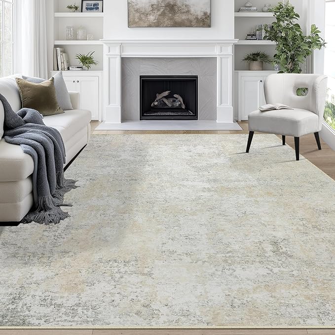 9x12 Area Rugs for Living Room Washable Bedroom Dining Room Beige Grey | Modern by Aelenmu