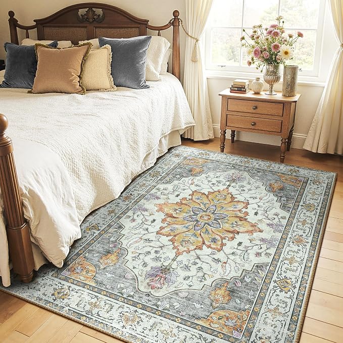RELEANY Washable Area Rug, Water Repellent, Pet Friendly, Vintage Floral Boho - Image 2