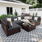 UPHA 7 Pieces Patio Furniture Sets, Wicker Outdoor Sectional Sofa Couch by UPHA