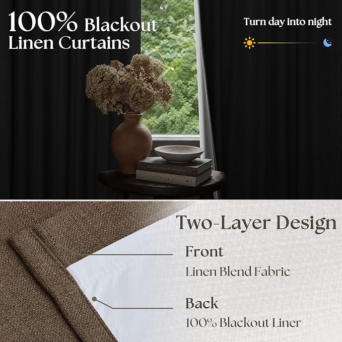Dutch Cocoa Blackout Pinch Pleat Linen Curtains 84 Inches Long 2 Panels | Dual - Image 4