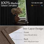 120 Inch Pinch Pleat Brown 100% Blackout Thick Linen Curtains - Image 5
