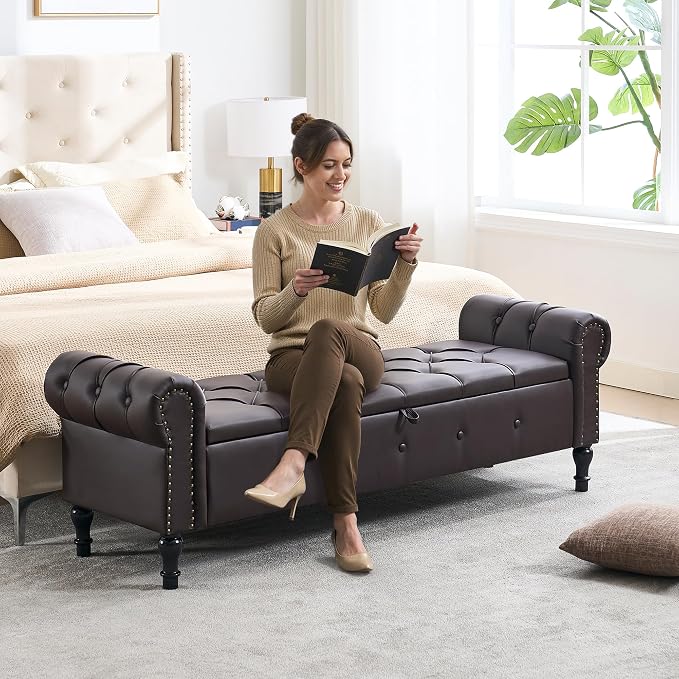 Storage Bench for Bedroom, Faux Leather King Size Bench - Image 5