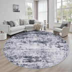 Round Area Rug Living Room: 8 ft Modern Washable Carpet Grey | by FXRHLP