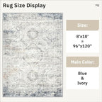 Soalmost Washable Area Rug 8x10 Large Soft Living Room Rugs Blue/Ivory | - Image 5