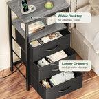 Huuger Night Stand with Charger Station and LED Lights, 3 Drawer Nightstand - Image 7