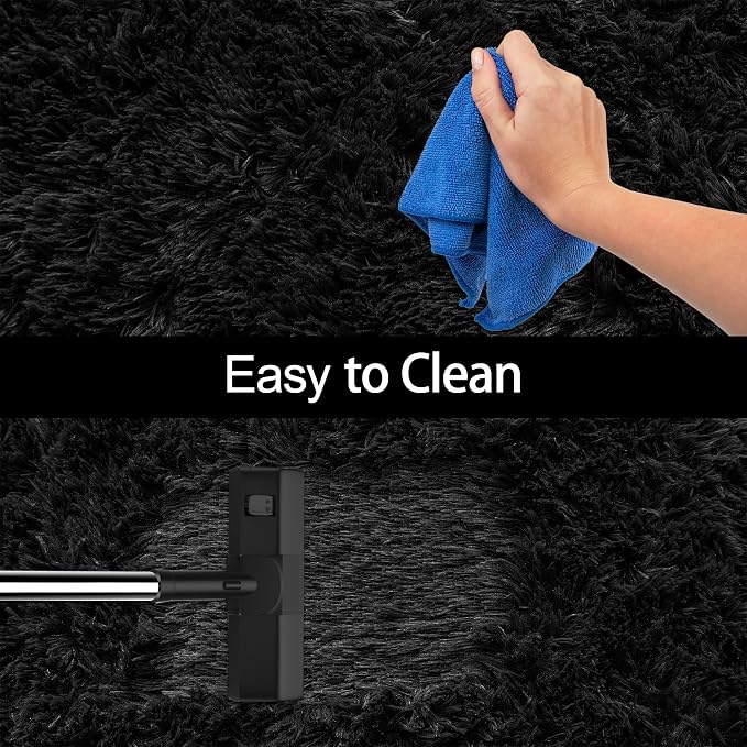 2x10 Bedside Area Rugs for Bedroom Soft Fluffy Shag Black Rug for Hallway - Image 7