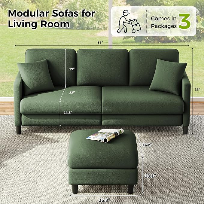 Welzona 83" Couches for Living Room, Teddy Sofa Couch - Image 3