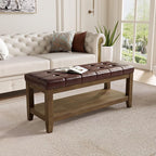 ABHENG Solid Rubber Wood Shoe Bench, Easy-Clean PU Upholstered Seat, 770LB Load - Image 7